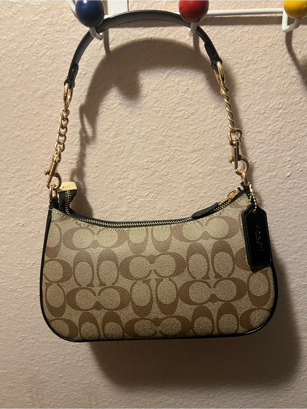 Coach Small Signature Canvas Shoulder Bag in Khaki and Black - Picture 2 of 2